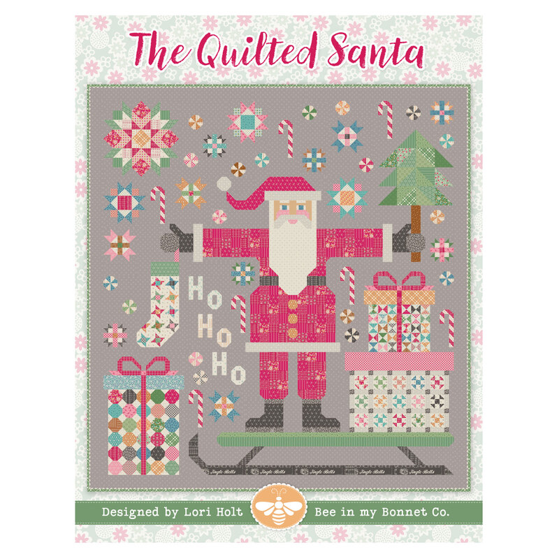 Digital spread of the finished Quilted Santa pattern by Lori Holt, isolated on a white background.