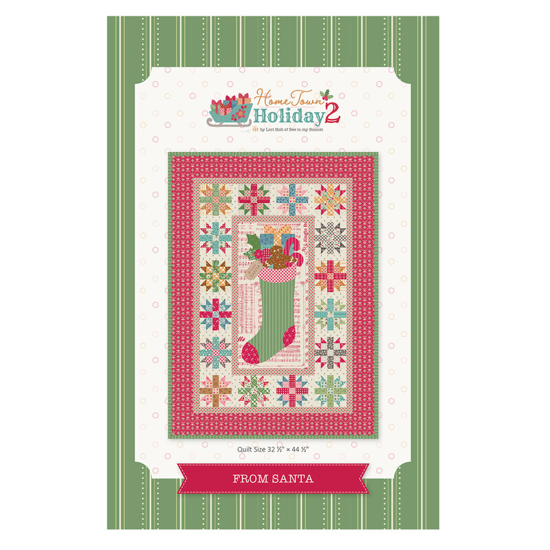 Digital From Santa quilt pattern finished and isolated on a white fabric background.