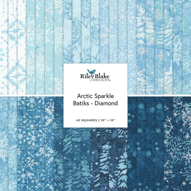 Fabric bundle labeled “Arctic Sparkle Batiks - Diamond” in blue and white patterns.
