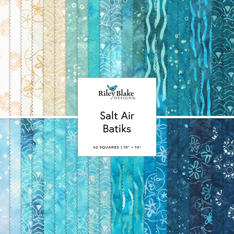 square collage of cream, aqua, teal and blue ocean-themed batiks.