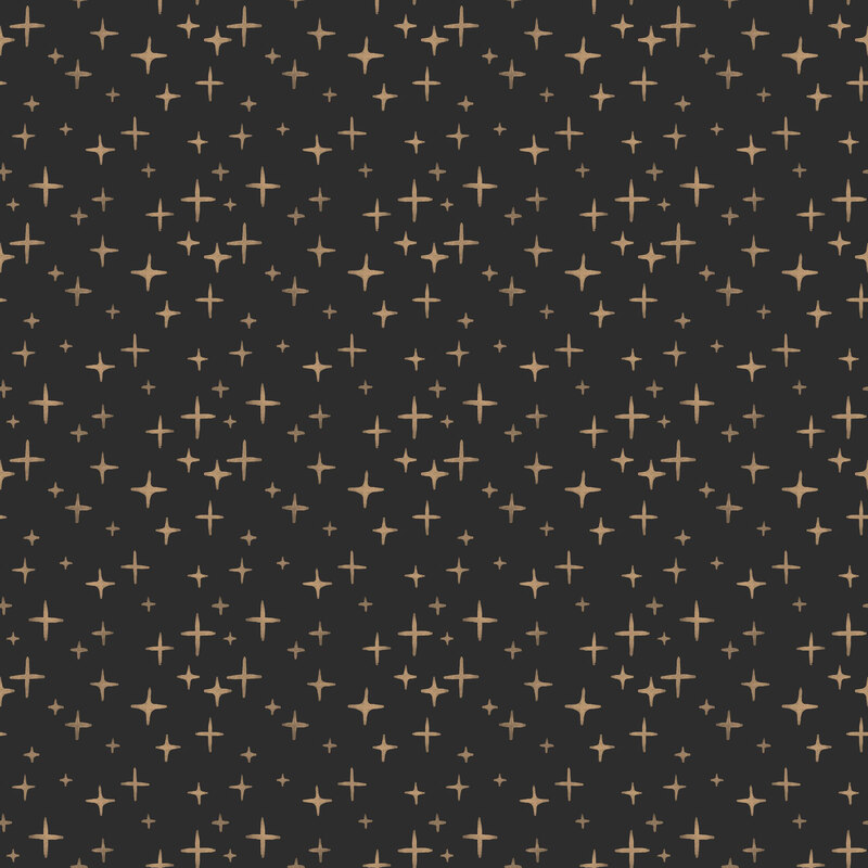 Black fabric with a scattered pattern of tan stars.