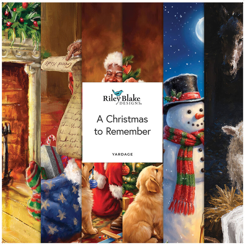 Digital collage of the available yardage fabrics to the A Christmas to Remember fabric collection.