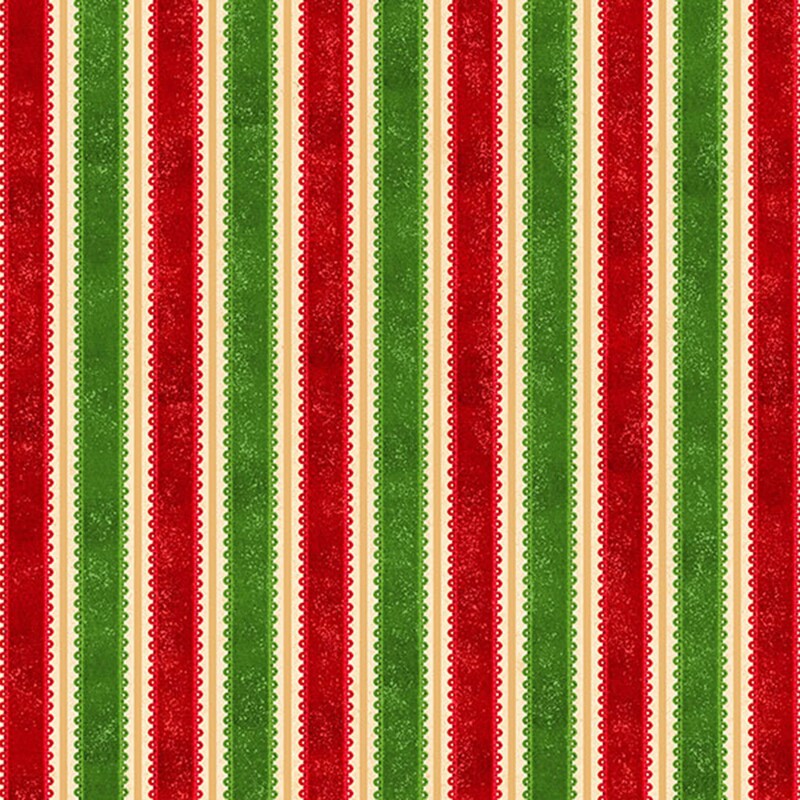 Cream fabric with wavy red and green stripes.