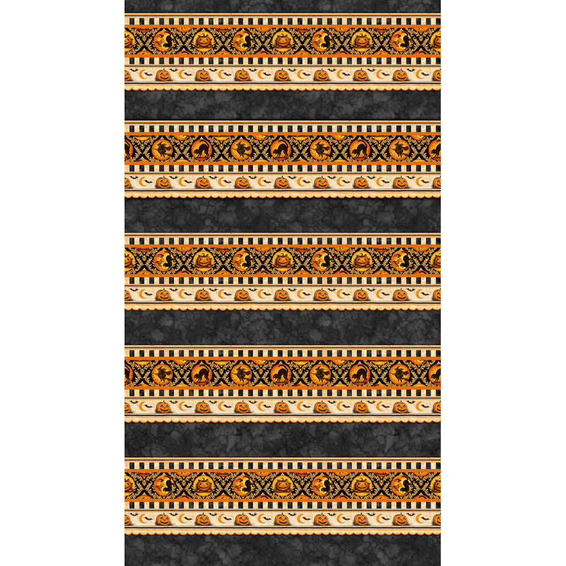 Decorative orange, black, and white patterned border stripe with repeating horizontal borders.