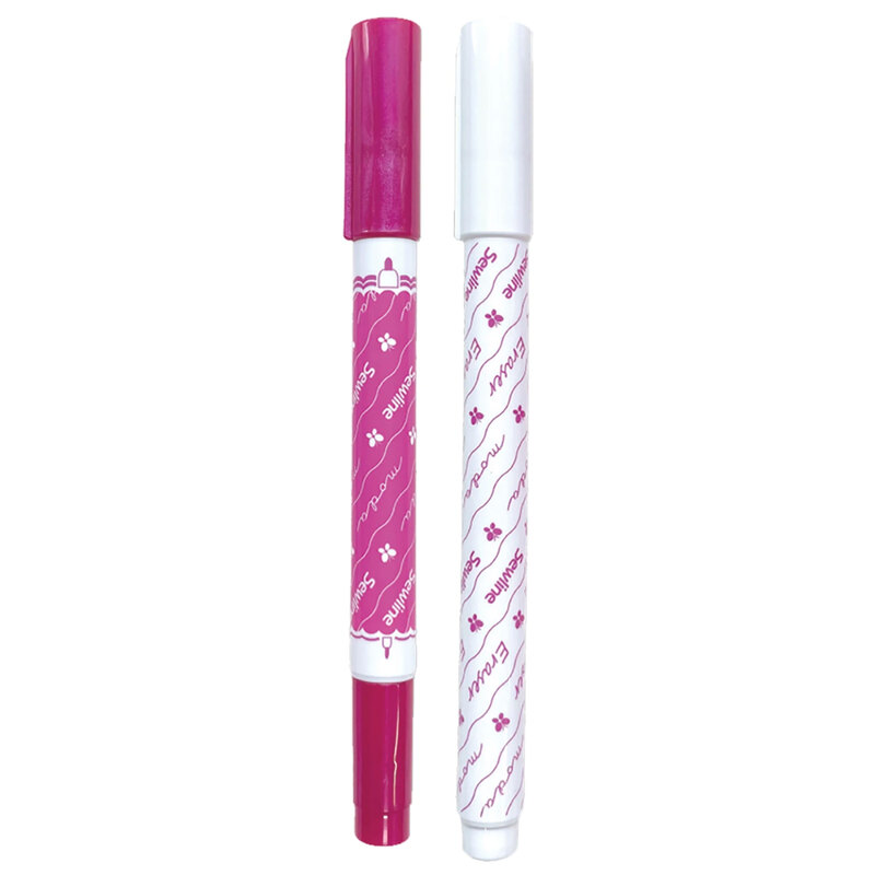 Packaged fabric marking set containing a double-ended marking pen and a separate felt-tip eraser pen.