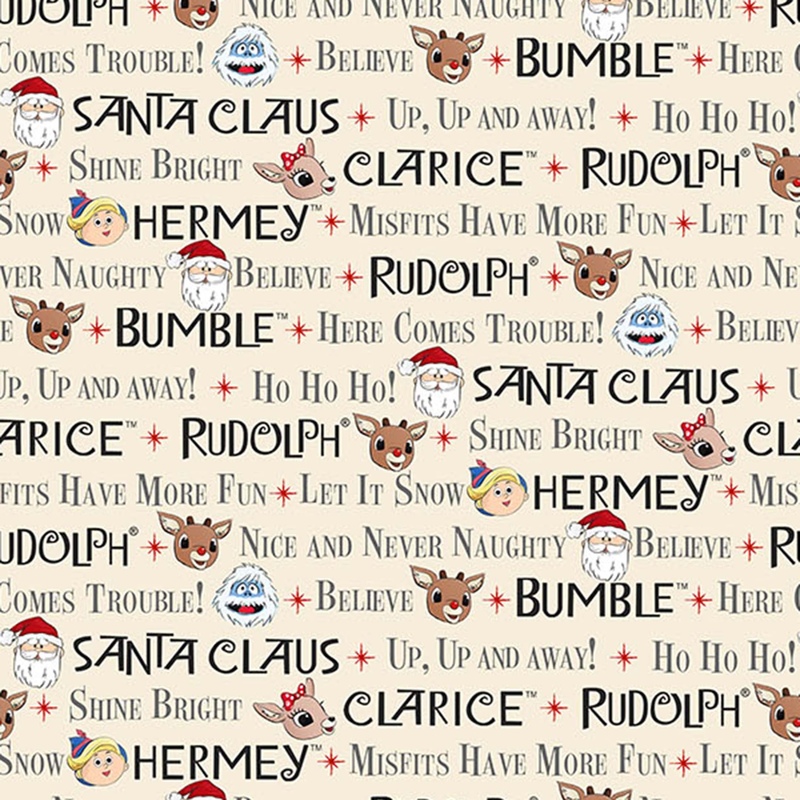Rudolph the Red-Nosed Reindeer® RD1018-13 Cream Phrases by Northcott Fabrics