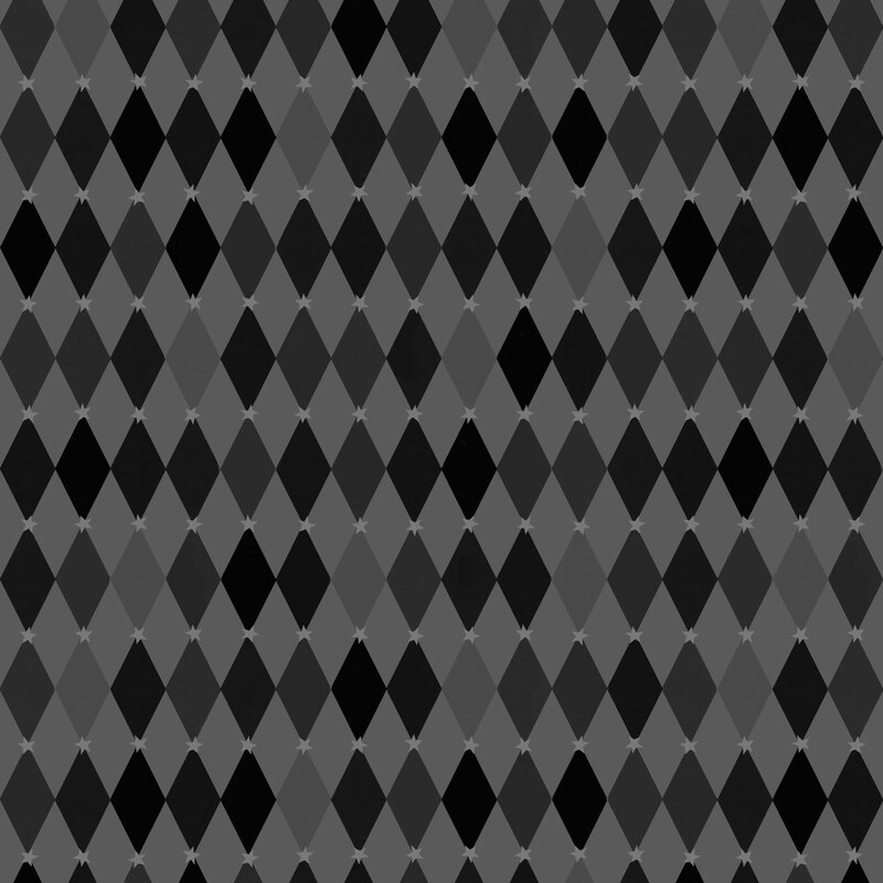 Soft black fabric with a balanced grid of black diamonds and stars.