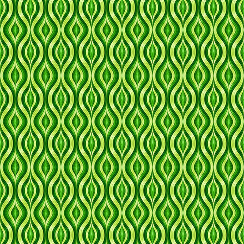 Green fabric with an undulating, tonal wavy design.