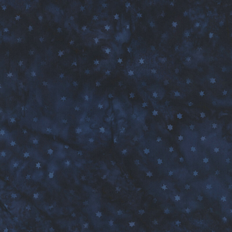 scattered pattern of tiny six-pointed stars in tonal shades, on a mottled midnight navy background