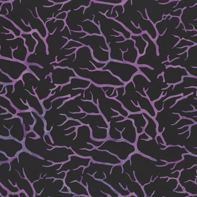 mottled purple tree branches scattered across a black background.