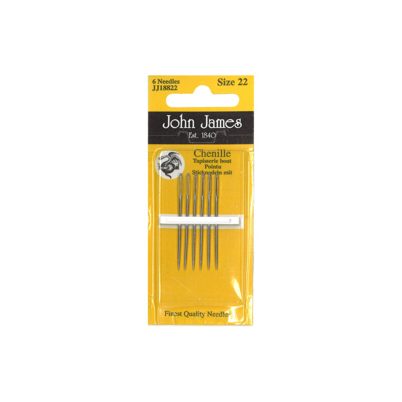 A picture of the needles in their yellow packaging, isolated on a white background.