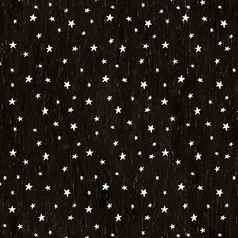Textured black fabric with a tossed design of white stars.