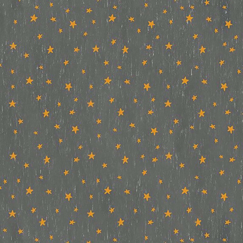 Textured gray fabric with a tossed design of orange stars.