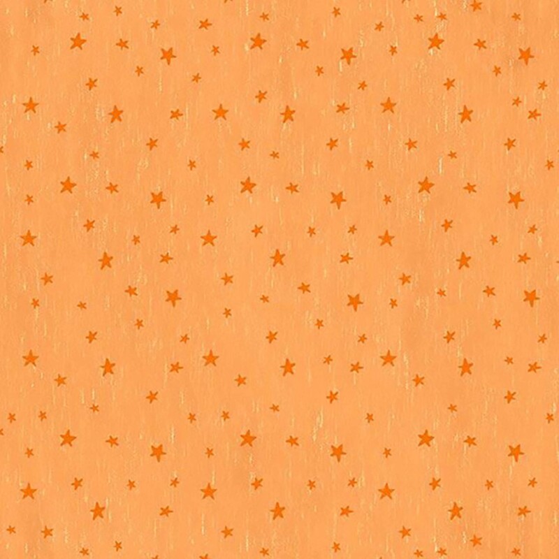 Textured pumpkin orange fabric with a tossed design of dark orange stars.