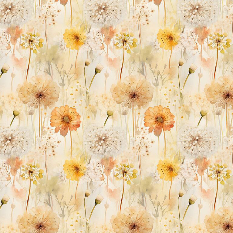 Cream fabric with a design of watercolor autumnal florals.