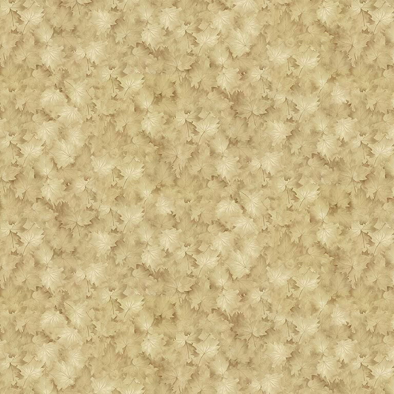Tonal, autumnal fabric with a packed design of light taupe maple leaves.