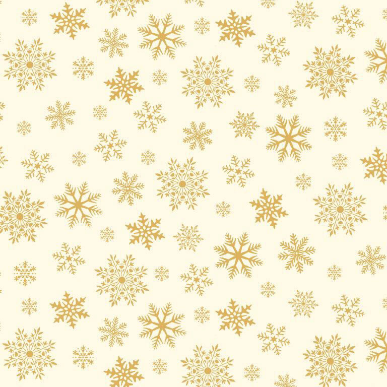 Cream fabric with gold metallic accented snowflakes.
