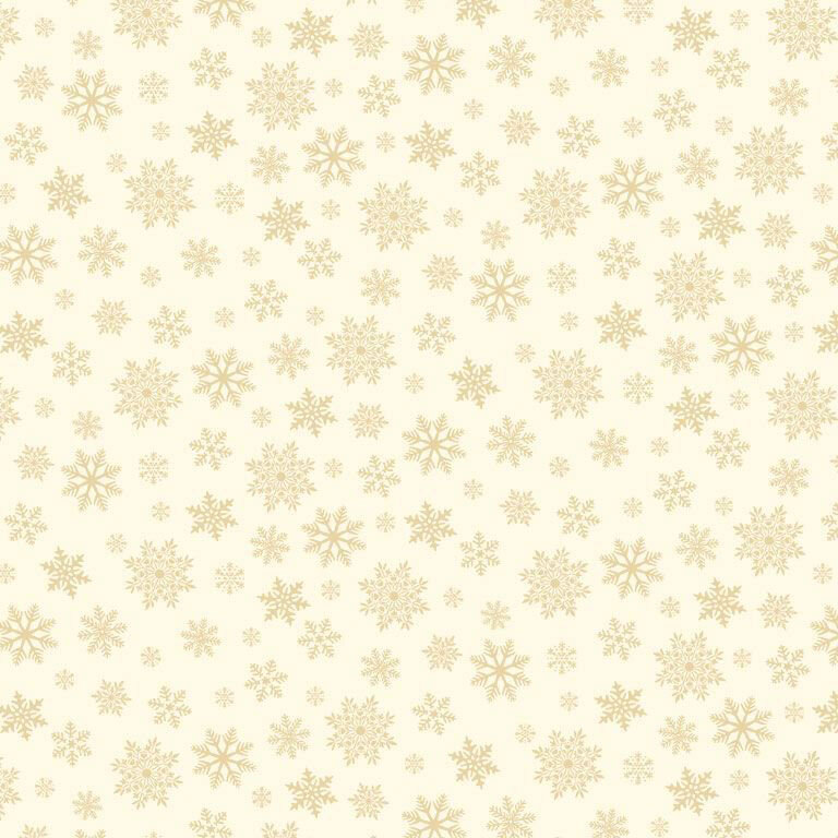 A cream fabric with scattered light gold snowflakes in varying sizes and detailed shapes.