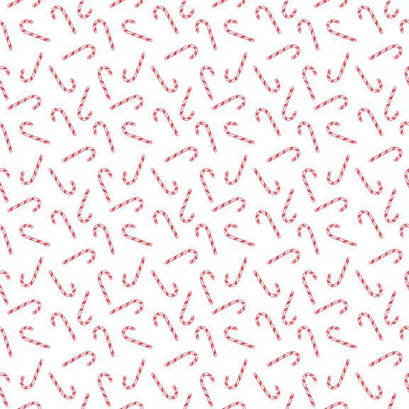 White fabric with tossed candy canes.