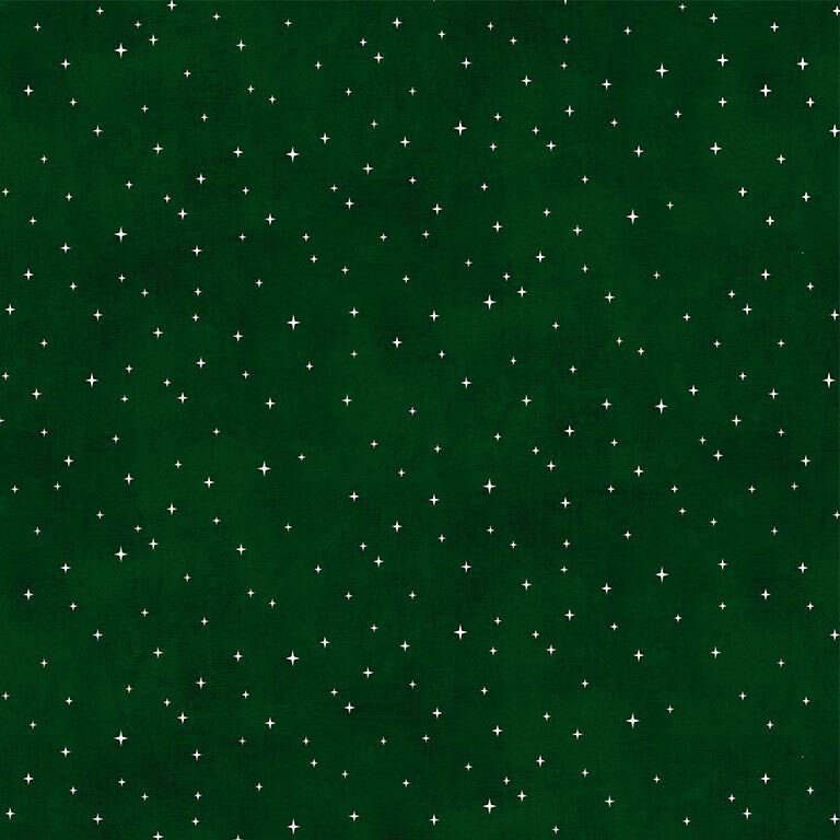 Mottled dark green fabric with tiny four-pointed stars.