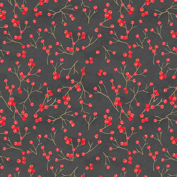 Charcoal fabric with tossed branches and winter berries.