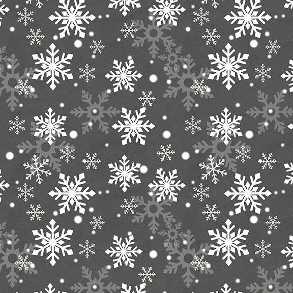 Gray fabric with tossed snowflakes.