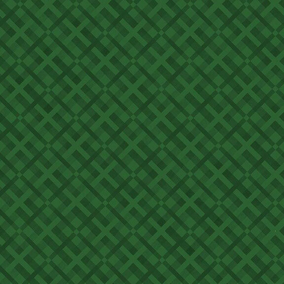 Green fabric with a tonal, geometric plaid.