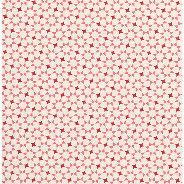 Fabric featuring pink and cream geometric floral pattern repeated across the image.
