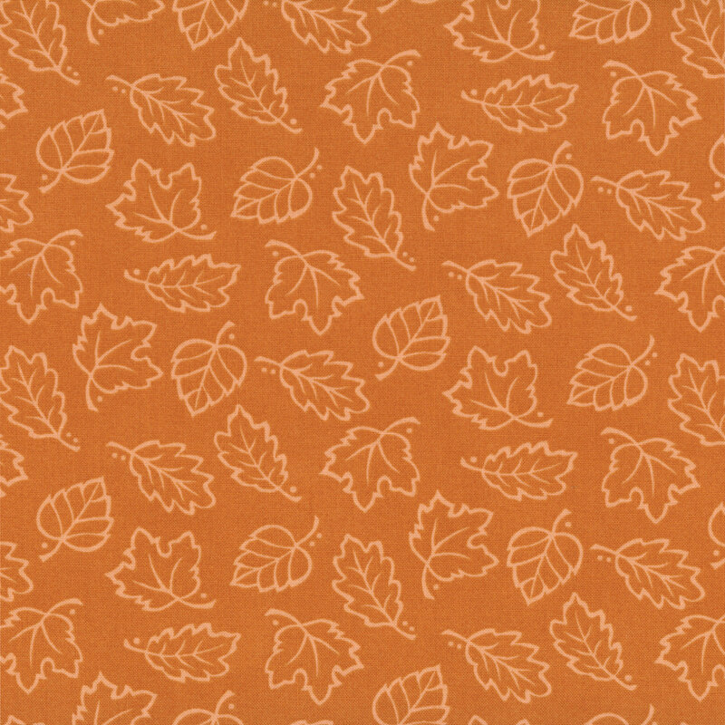 A royal orange fabric with scattered falling leaves.
