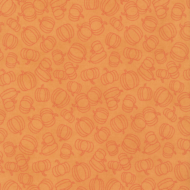 A soft orange fabric with terracotta red pumpkins.