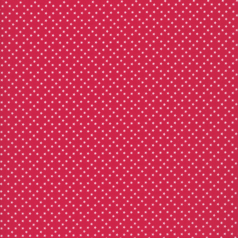 diagonal grid of white stars on a rose red background.