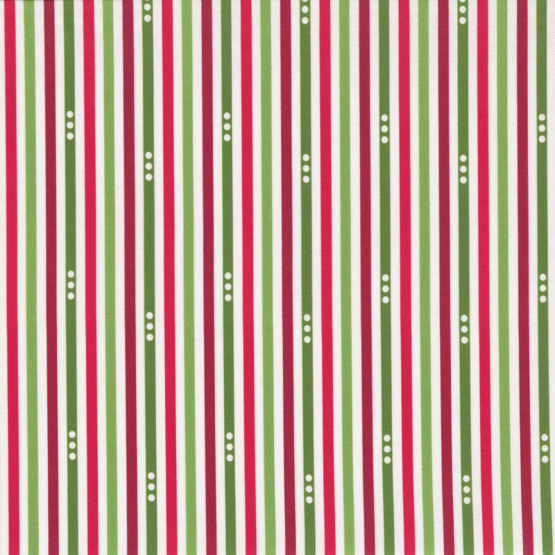 green and red stripes accented with trios of white dots on a white background.