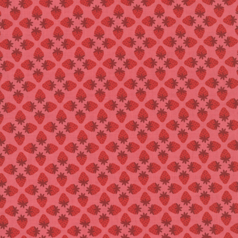 This strawberry red fabric features tonal strawberries.