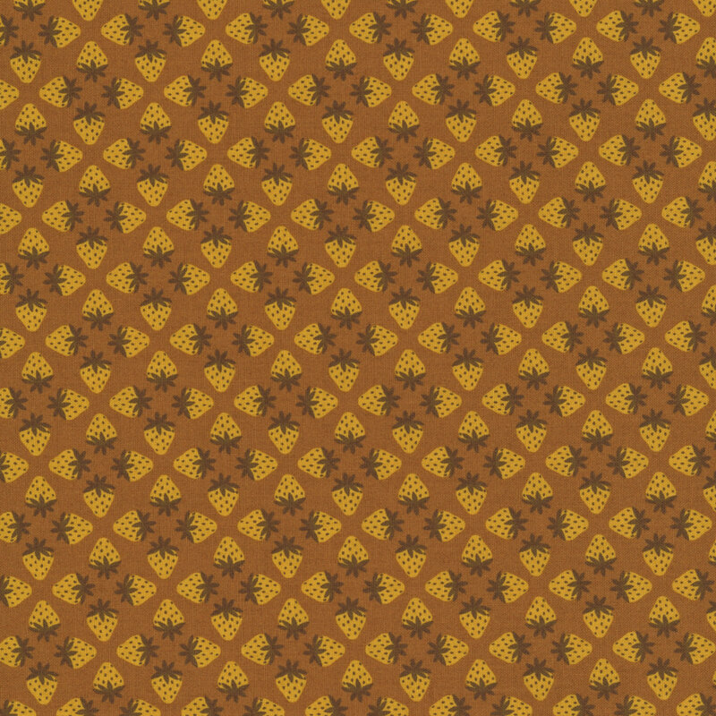 This gingersnap brown fabric features tonal strawberries.