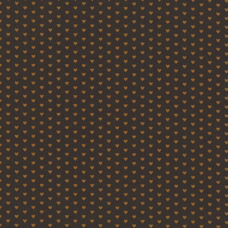 This espresso brown fabric features rows of tiny brown hearts. 
