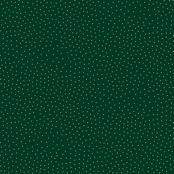 scattered metallic dots on a dark forest green background.