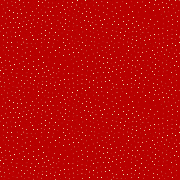 scattered metallic dots on a bright red background.