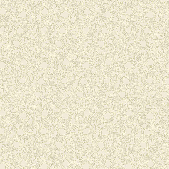 Cream fabric with tossed tonal flowers and stems.