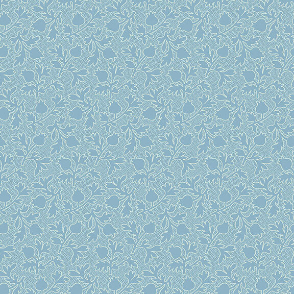 Light blue fabric with tossed tonal flowers and stems.