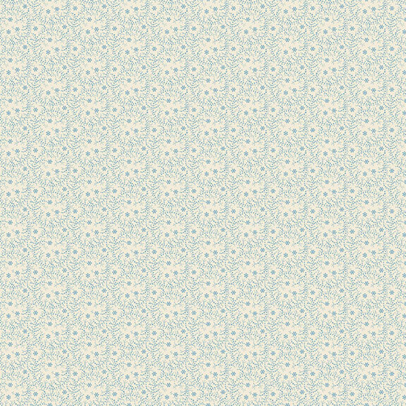 Cream fabric with light blue circles that hold 3 flowers.