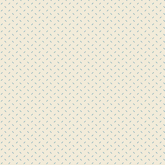 Cream fabric with short blue lines alternating in a lattice pattern.