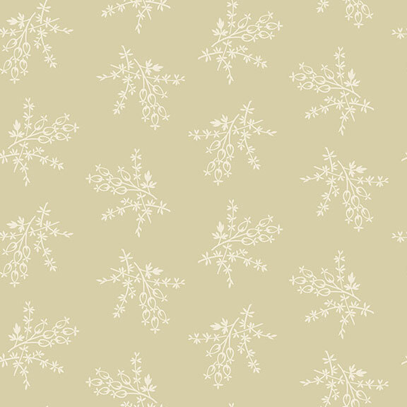 Tan fabric with a tossed pattern of stylized tonal florals.