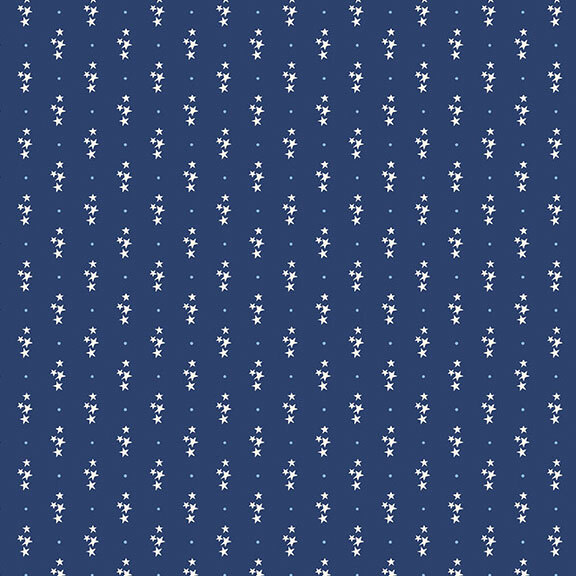 A navy blue fabric with neatly arranged clusters of white stars.