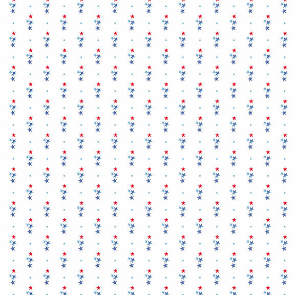 A white fabric with neatly arranged clusters of red and blue stars.