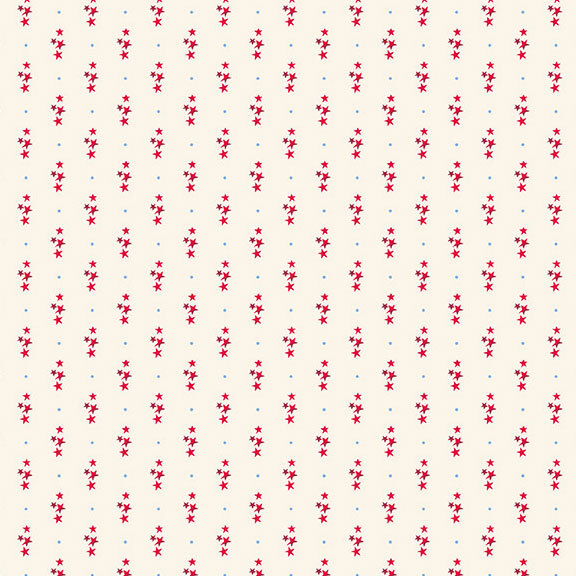 A cream fabric with neatly arranged clusters of red stars.