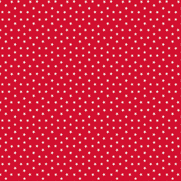 A red fabric with scattered white stars.