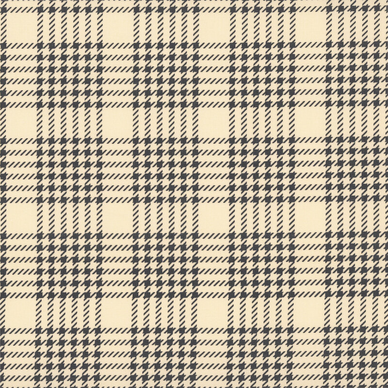 Cream fabric with a simple dashed-line black gingham.