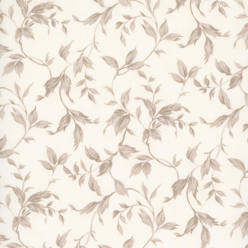 Cream fabric with a swirling pattern of vines and leaves.