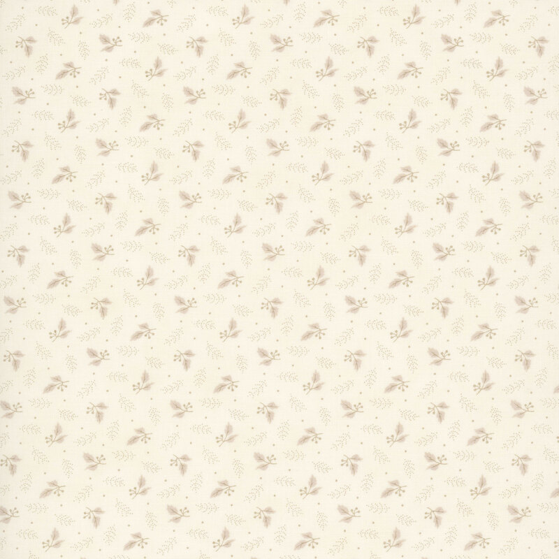Cream fabric with a tossed pattern of stylized leaves.