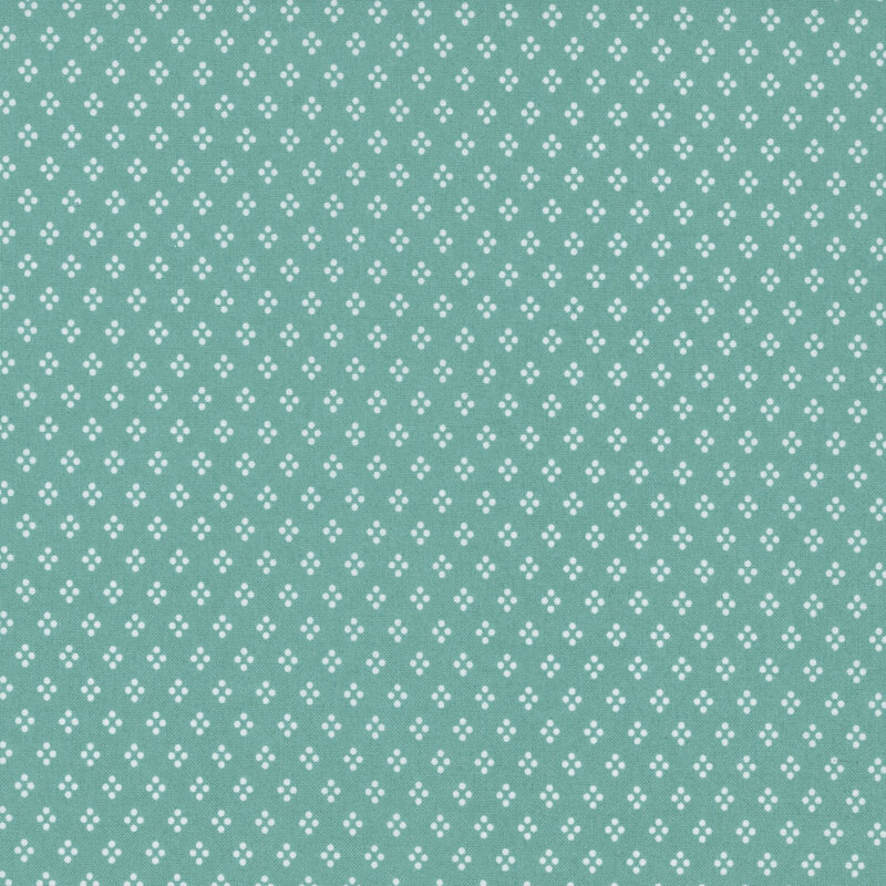 A teal fabric with white four-dot clusters.
